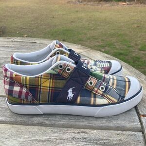 Polo Ralph Lauren Big Kid’s Plaid Slip On Canvas Sneakers; Size 5